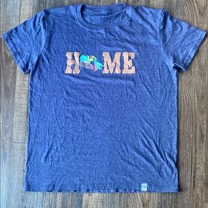 Home Apparel with HOME and Map of Canada Logo on Heathered Navy tshirt